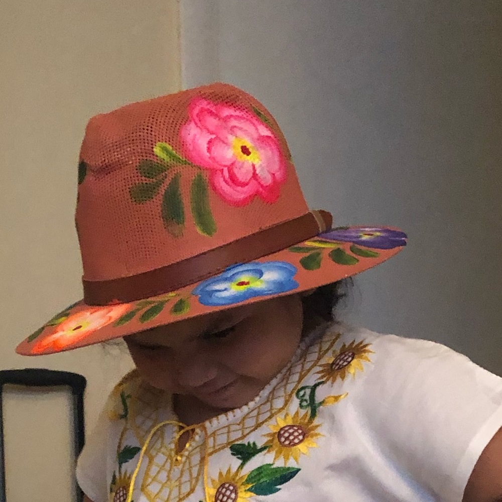 MEXICAN Artisanal Hat Hand Painted Fedora Floral Sombrero  Medium
